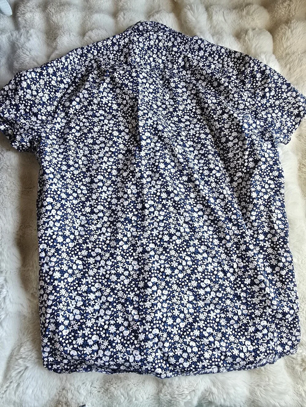 J. Crew Navy Floral Short-Sleeve Button-Up Flex Washed